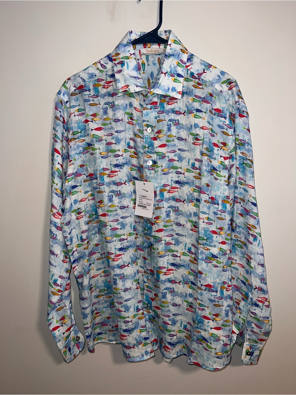 Orchidea Light Blue Fish Print Button-Up Shirt